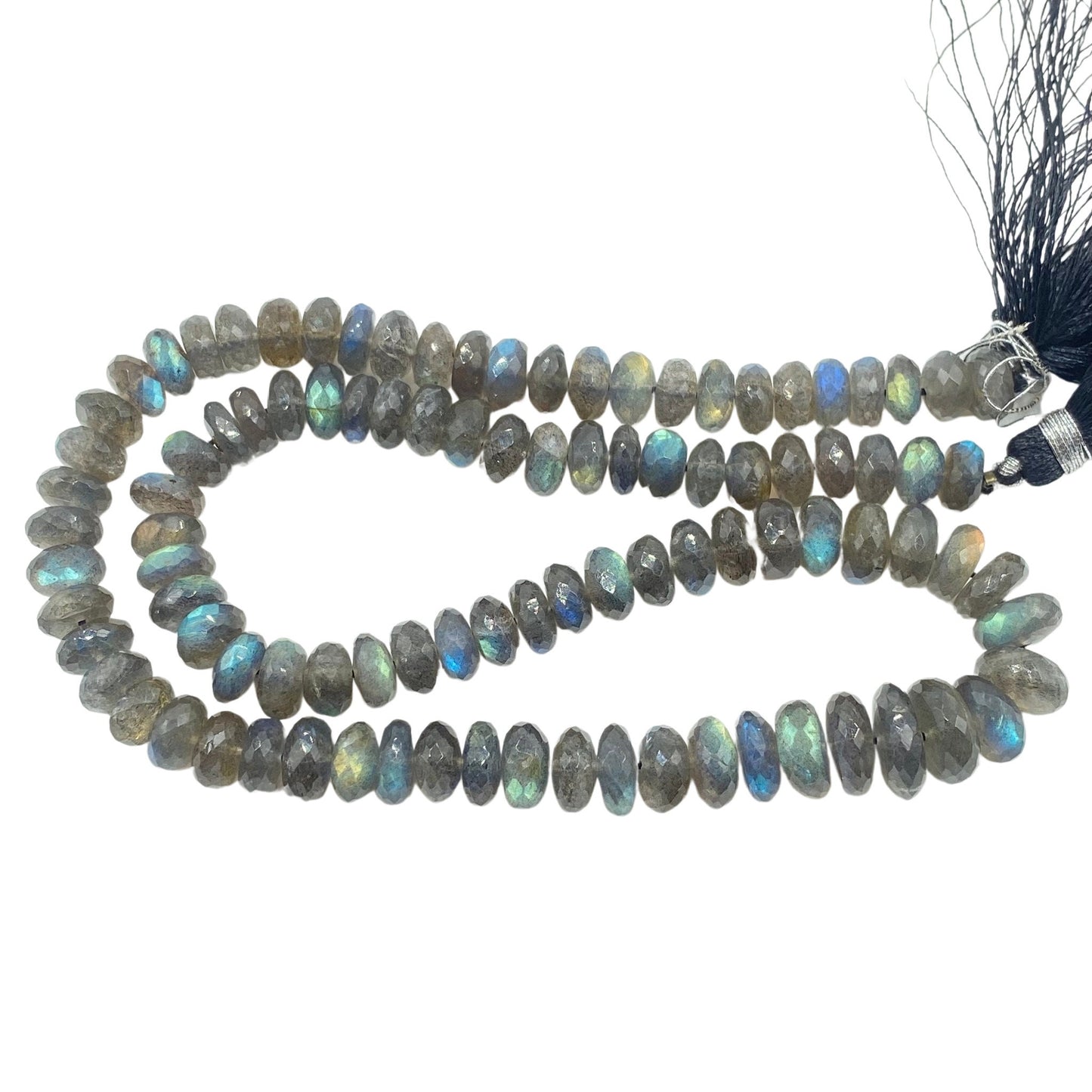 Natural Labradorite Rondelle Beads - Blue Flash Faceted Gemstone Strand 16 inch