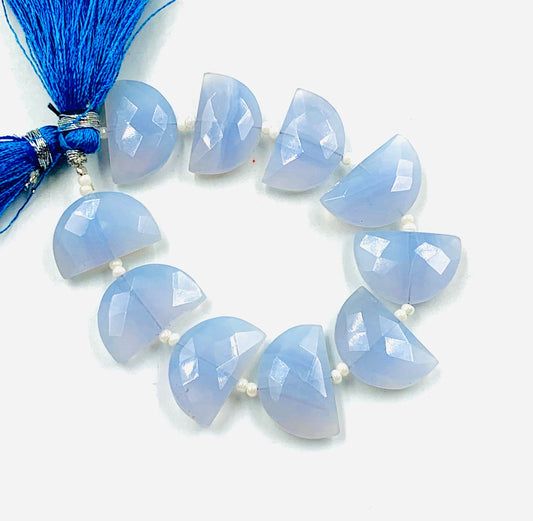 Natural Blue Lace Agate D-Shape Briolette Beads | 10x16mm Faceted Gemstones