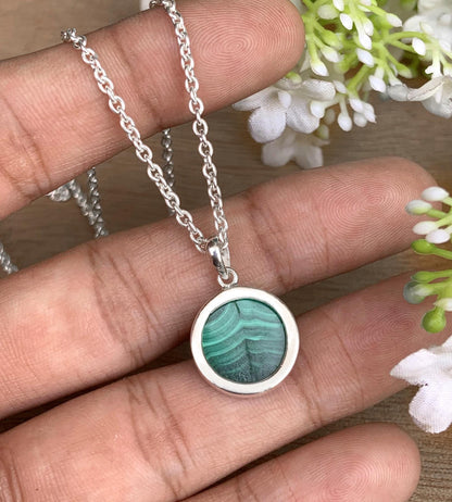 Silver Malachite Necklace – Dainty Green Pendant
