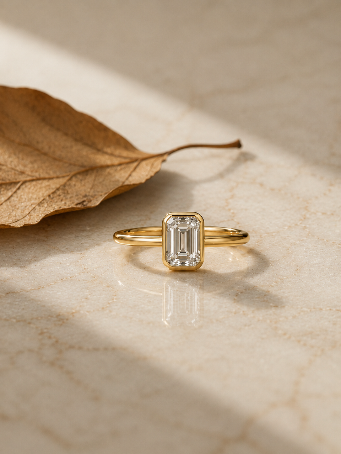 Octagon Cut Moissanite Bezel Ring – Solid Gold Solitaire Engagement Ring 9K 14K 18K – Step Cut Wedding Ring