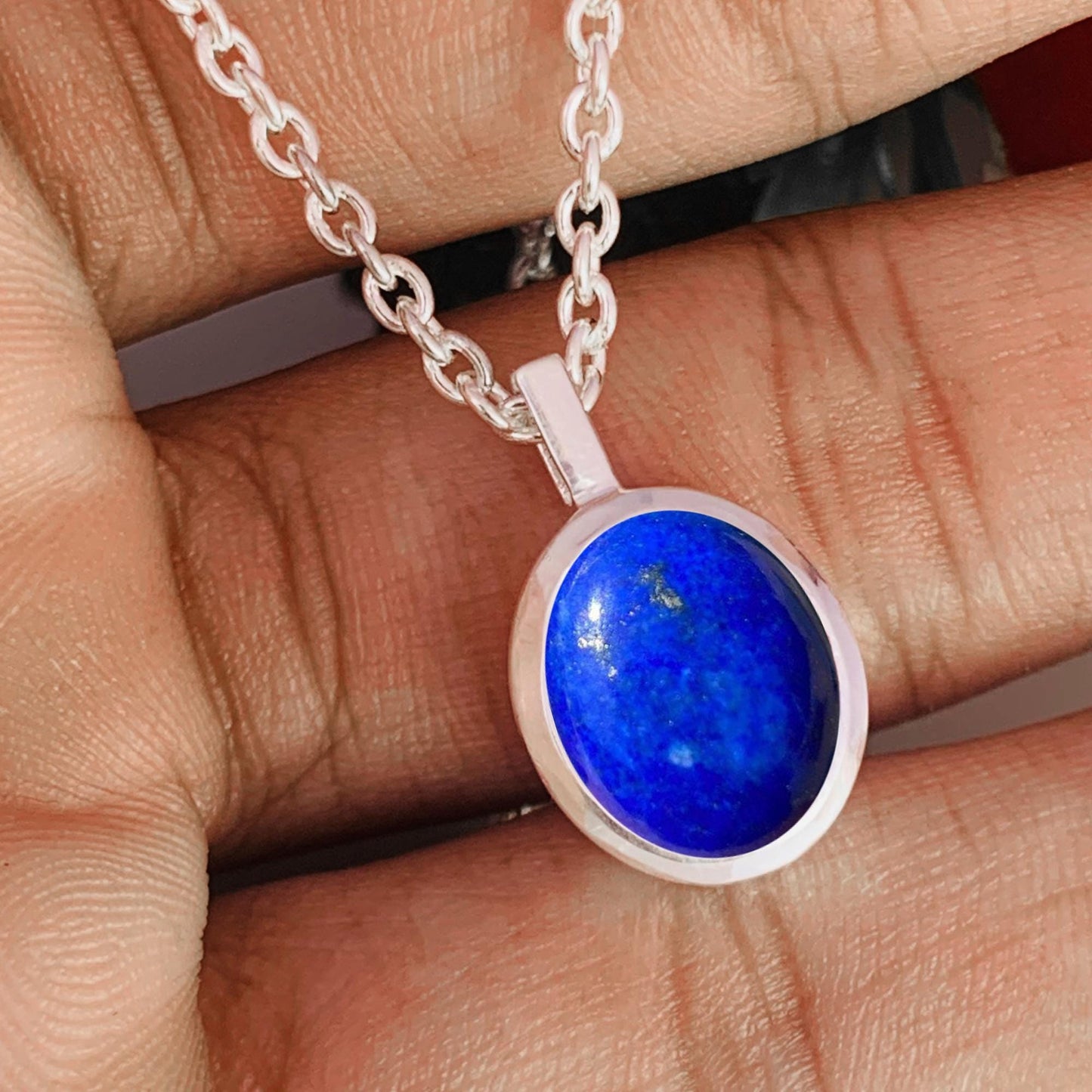 Lapis Lazuli Solitaire Necklace – Minimal Silver Gift for Her