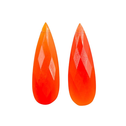 1 Pair Natural Carnelian Faceted Long Pear Shape Gemstone, Size 10x30mm, Matching Pair Briolette, Earring Making Gemstone, , SKU - BBI1198