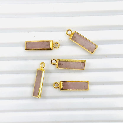 5 Pcs Natural Rose Quartz Faceted Baguette Shape Gemstone Gold Bezel Connector Jewelry Making Size 5x15mm Charm Connector for pendent