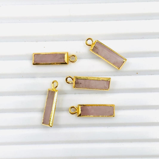 5 Pcs Natural Rose Quartz Faceted Baguette Shape Gemstone Gold Bezel Connector Jewelry Making Size 5x15mm Charm Connector for pendent