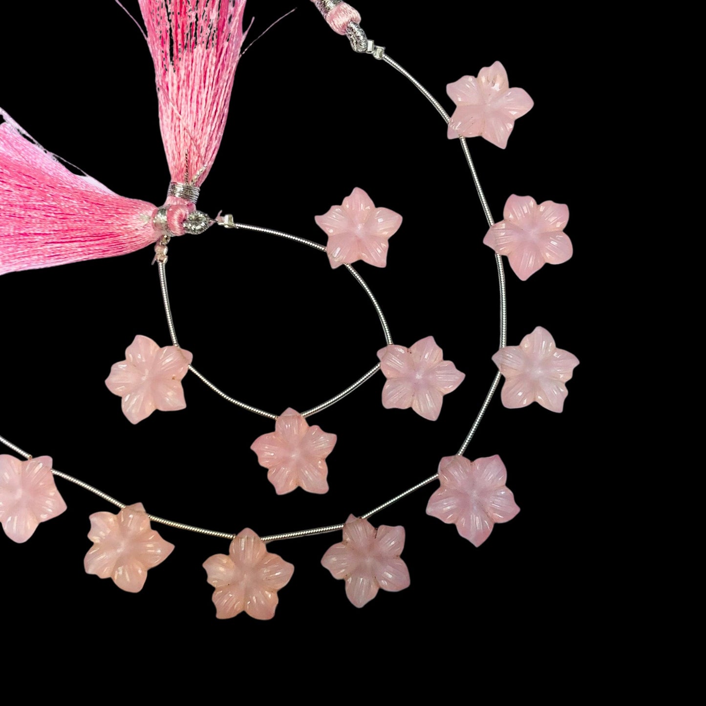 4 Pieces Rose Quartz Carved Flower Shape Briolette Side Drill Beads Flower Shape Gemstone beads Size 15x15x4mm