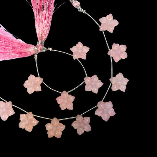 4 Pieces Rose Quartz Carved Flower Shape Briolette Side Drill Beads Flower Shape Gemstone beads Size 15x15x4mm