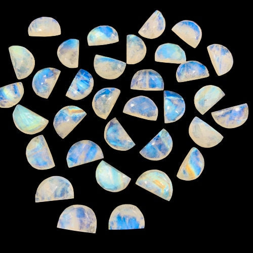 Natural White Rainbow Gemstone Beads, Faceted Half Moon "D Shape Beads, Carving Gemstone, Size 10x16 mm, Loose Beads For Jewelry, SKU-BBI207