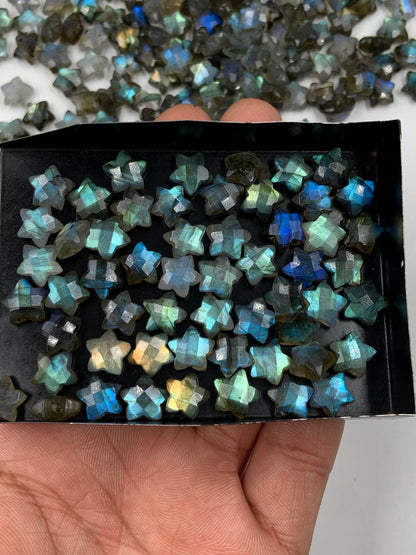 2 Pieces Natural Labradorite Hand Carved Star Shape Briolette, Star Shape Gemstone For Jewelry, Star Shape Briolette, 10mm