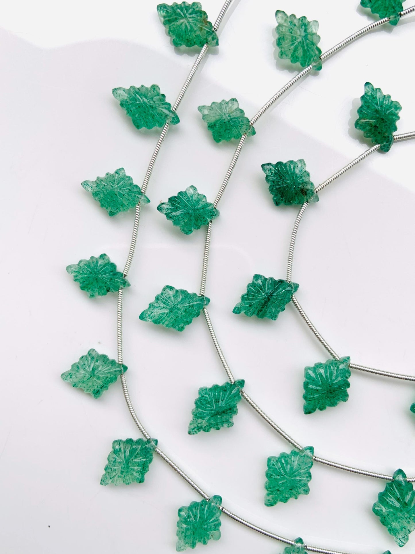 10 Pcs Natural Green Strawberry Slot Carved Side drill gemstone Fancy shape Briolette lozenge beads for jewelry Size 11x15x4mm gift for her