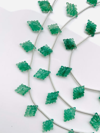 10 Pcs Natural Green Strawberry Slot Carved Side drill gemstone Fancy shape Briolette lozenge beads for jewelry Size 11x15x4mm gift for her