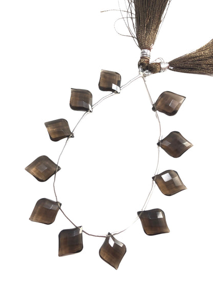 11pc Smoky QUARTZ FACETED Shield Shape Drops Natural Gemstone Briolette Face Drill Beads Line | Beads For Jewelry | Wholesale Gemstone Beads