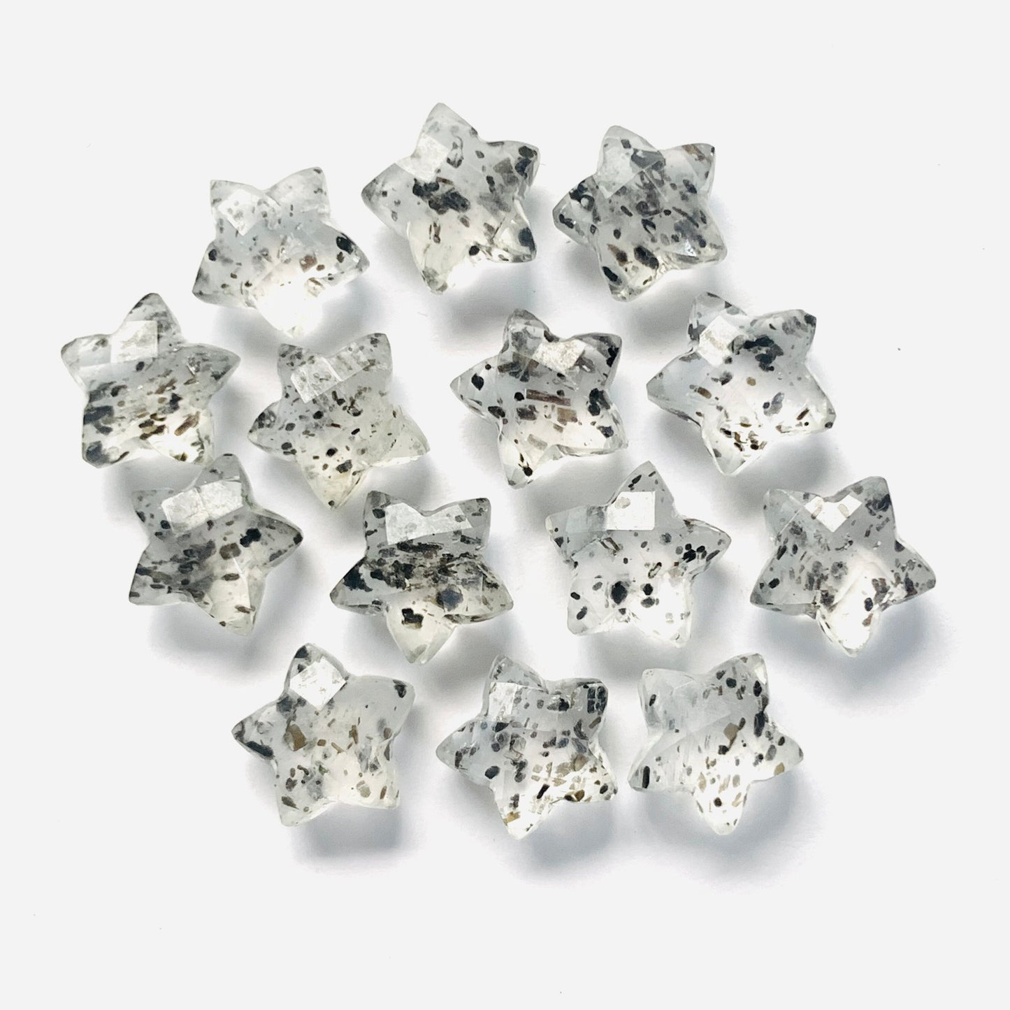 Natural Black Dot Quartz Faceted Star Shape Gemstone , Hand Carved Star Shape Briolette, Size 10mm, Jewelry Making Beads