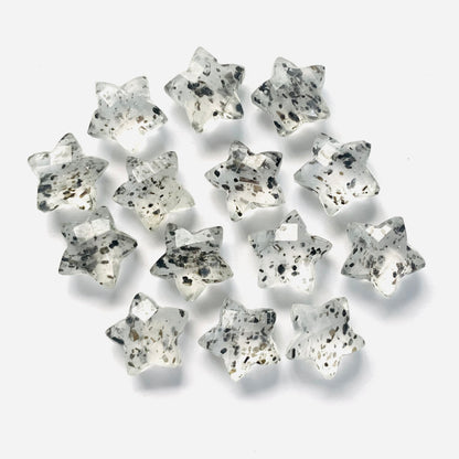 Natural Black Dot Quartz Faceted Star Shape Gemstone , Hand Carved Star Shape Briolette, Size 10mm, Jewelry Making Beads