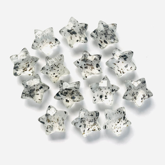Natural Black Dot Quartz Faceted Star Shape Gemstone , Hand Carved Star Shape Briolette, Size 10mm, Jewelry Making Beads