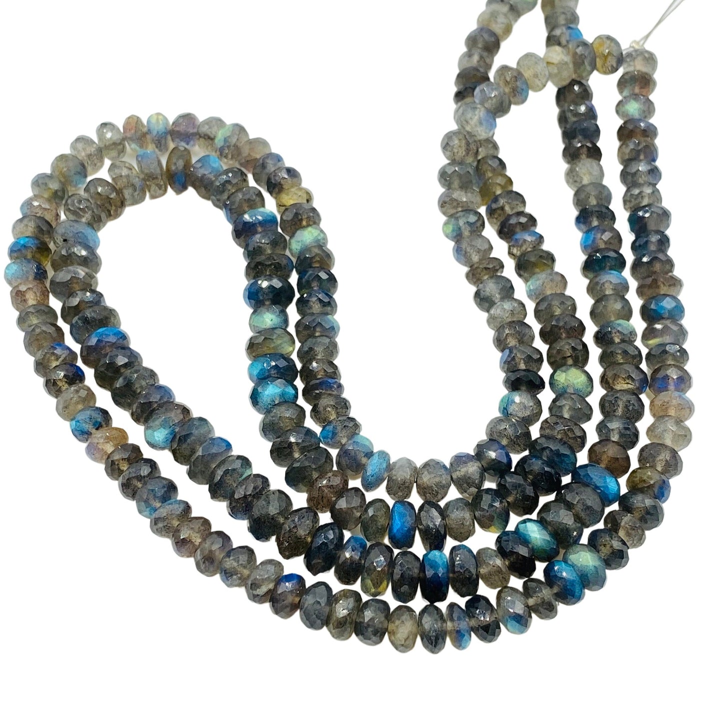Natural Labradorite Faceted Rondelle Beads - Blue Flash AAA Gemstone Strand 16"