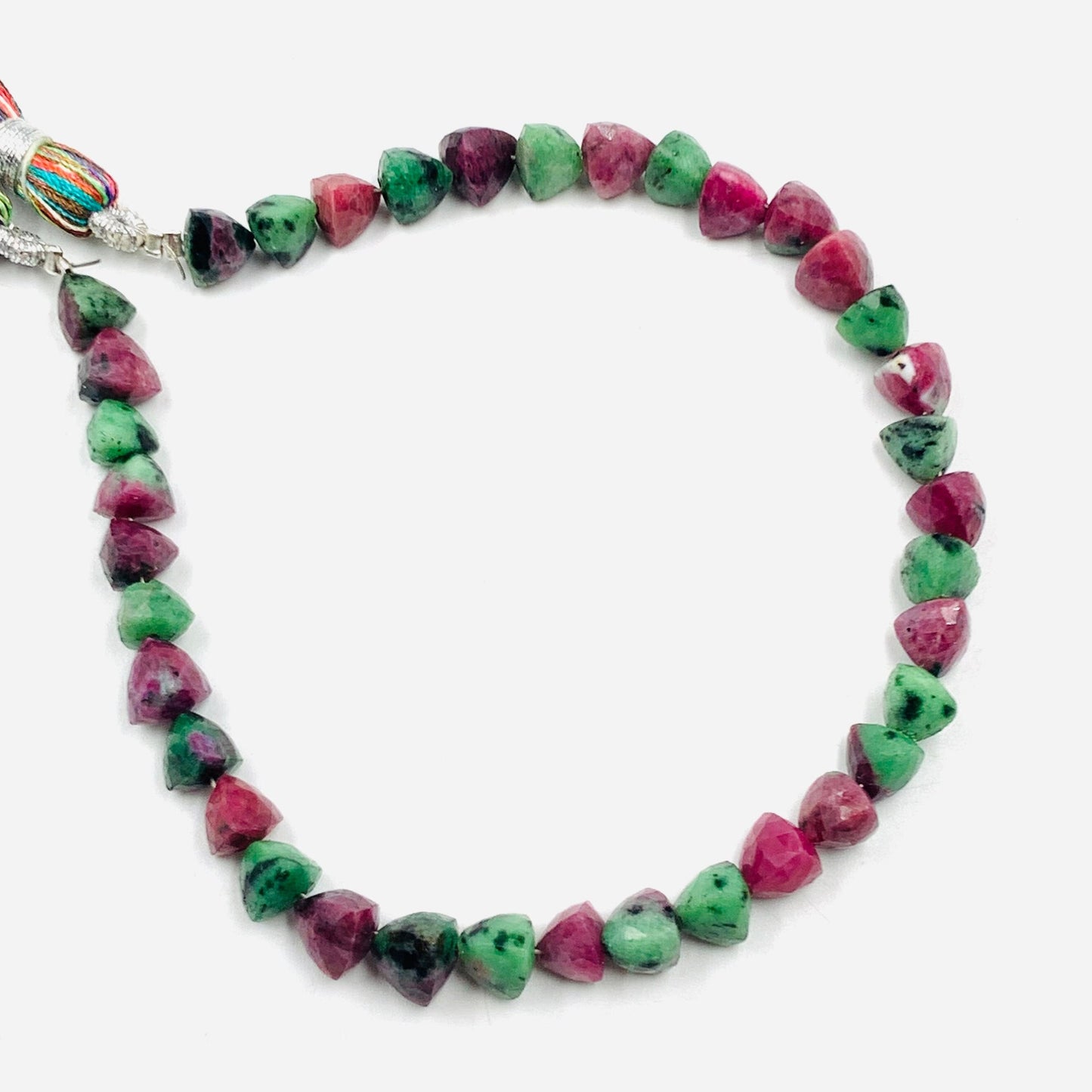 Natural Ruby Zoisite Trillion Shape Faceted Briolette Beads – 6mm, 8” Strand