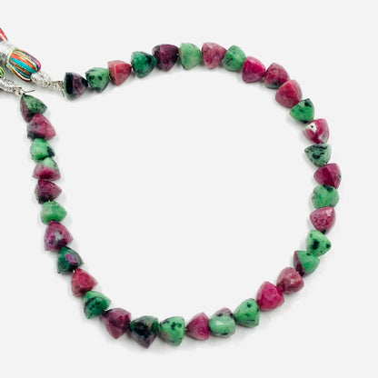 Natural Ruby Zoisite Trillion Shape Faceted Briolette Beads – 6mm, 8” Strand
