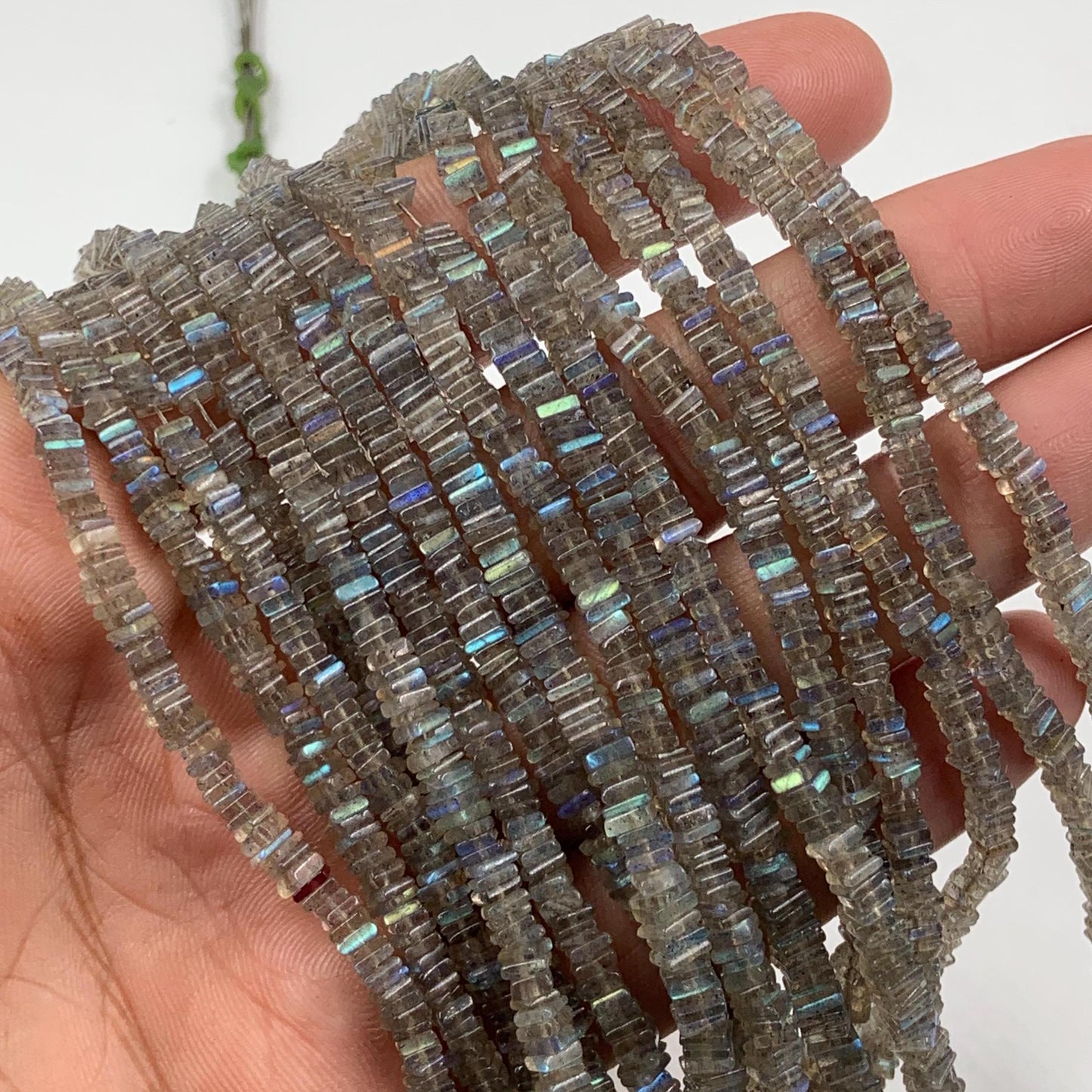 Blue Flash Labradorite Square Beads, Smooth Gemstone, 3–4mm, 18 Inch