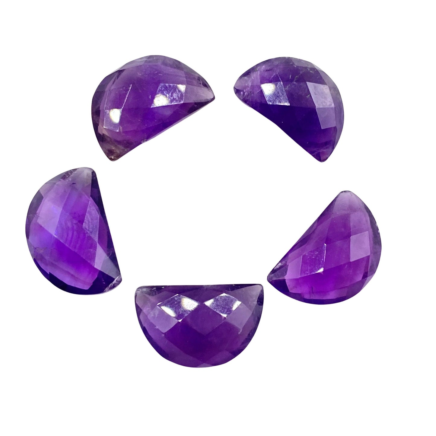 2 Pieces Natural Amethyst Gemstone, Faceted Half Moon D - Shape Gemstone, Earring Components, Size 10x16mm , Loose Stone Beads, SKU-BBI212