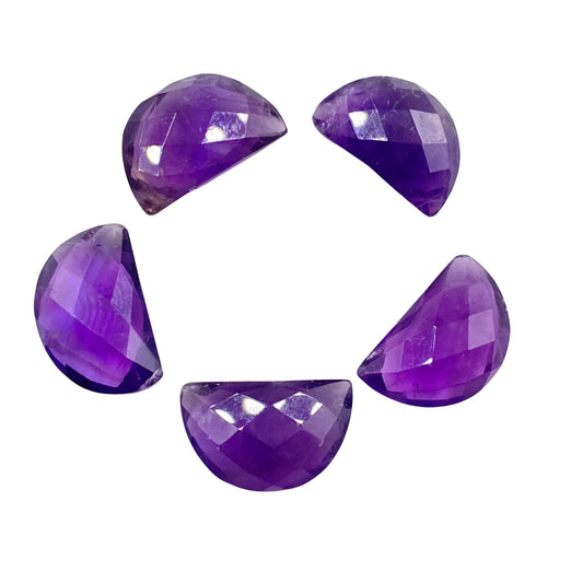2 Pieces Natural Amethyst Gemstone, Faceted Half Moon D - Shape Gemstone, Earring Components, Size 10x16mm , Loose Stone Beads, SKU-BBI212