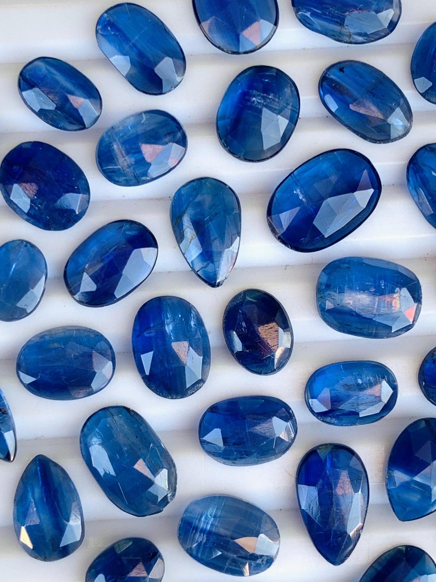 Natural Blue Kyanite Rose Cut Slices Cabochons Faceted Rose Cut Flat Back Cabochons Rose Cut Loose Gemstone, Blue Kyanite Gemstone Slice Cut