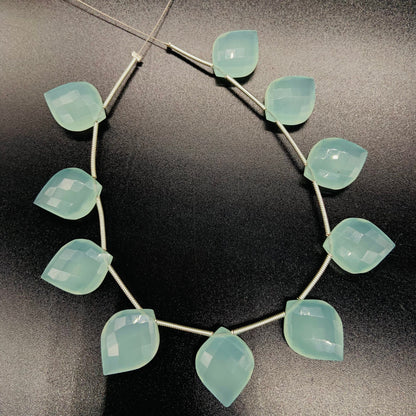 10 Pieces Natural Aqua Chalcedony Carved Fancy Cut Shape Gemstone Briolette Side Drill Beads Line | Faceted Gemstone Beads.