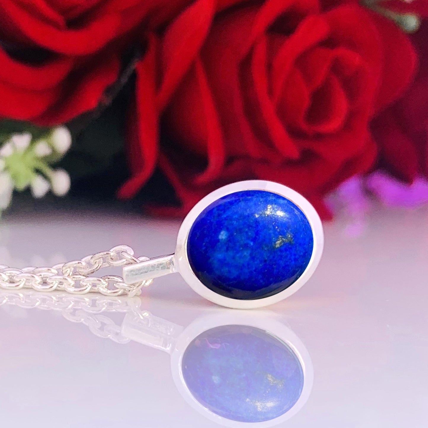 Lapis Lazuli Solitaire Necklace – Minimal Silver Gift for Her