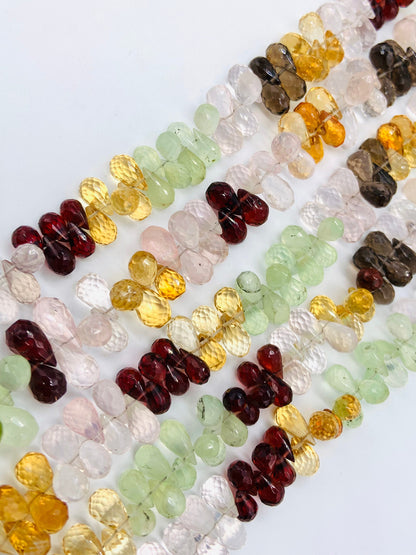 Natural Multi gemstone Faceted Teardrop Gemstone Briolette's beads, Size 5x8mm to 5x11mm Jewelry making beads Gift Of Gemstone Jewelry Beads