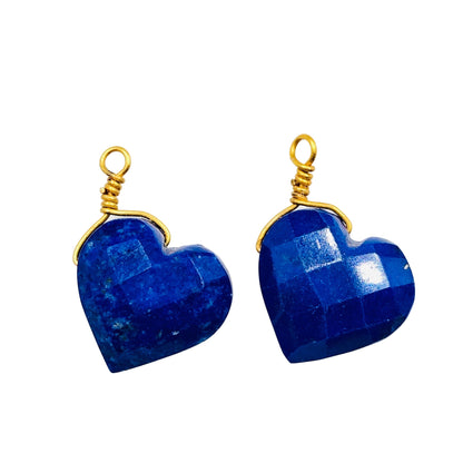 2 Pieces Natural Lapis Lazuli Faceted Heart Shape Gemstone, Single Bail Gold Plated Wire Connectors, Size 10mm, Charms & Pendent, SKU-BBI307