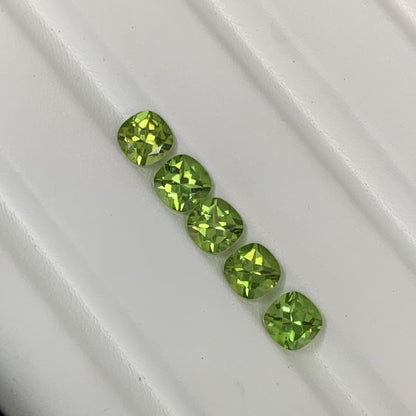 5 Pieces Natural Peridot Faceted Cushion Shape Gemstone , CALIBRATED Loose Cut Stone for Jewelry Making Cabochons Semi Precious Cutstone 6mm