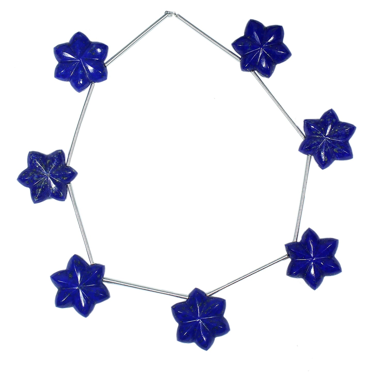 Natural Lapis Lazuli Carved Flower & Star Briolette Beads (7pc) – Side Drilled Gemstone