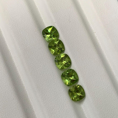 5 Pieces Natural Peridot Faceted Cushion Shape Gemstone , CALIBRATED Loose Cut Stone for Jewelry Making Cabochons Semi Precious Cutstone 6mm
