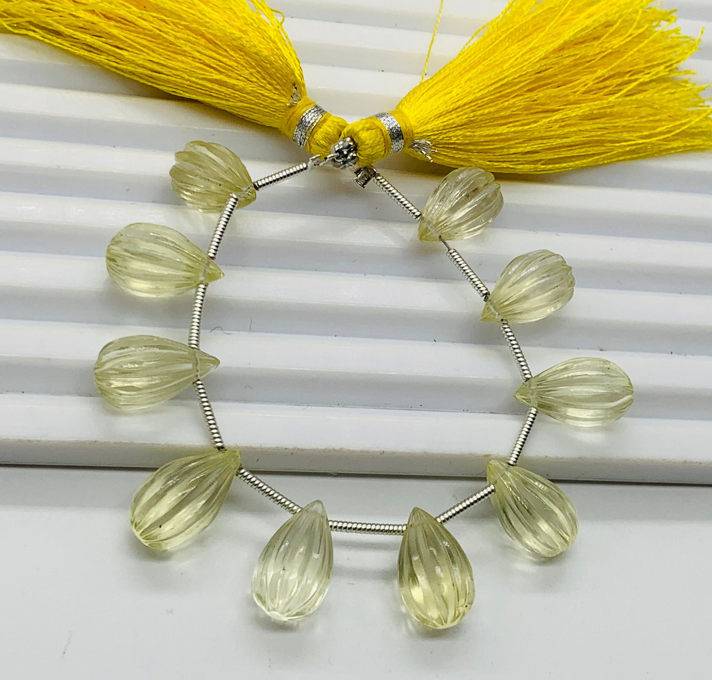 10 Pieces Natural Lemon Quartz Carved Drops Briolette Bead Size 14x8mm to 13x8mm Natural Lemon Quartz Faceted Gemstone Tear drop for Jewelry