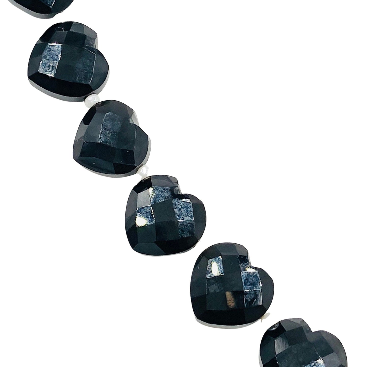 Black Onyx 10mm Hand Carved Heart Beads | Faceted Gemstone Briolette