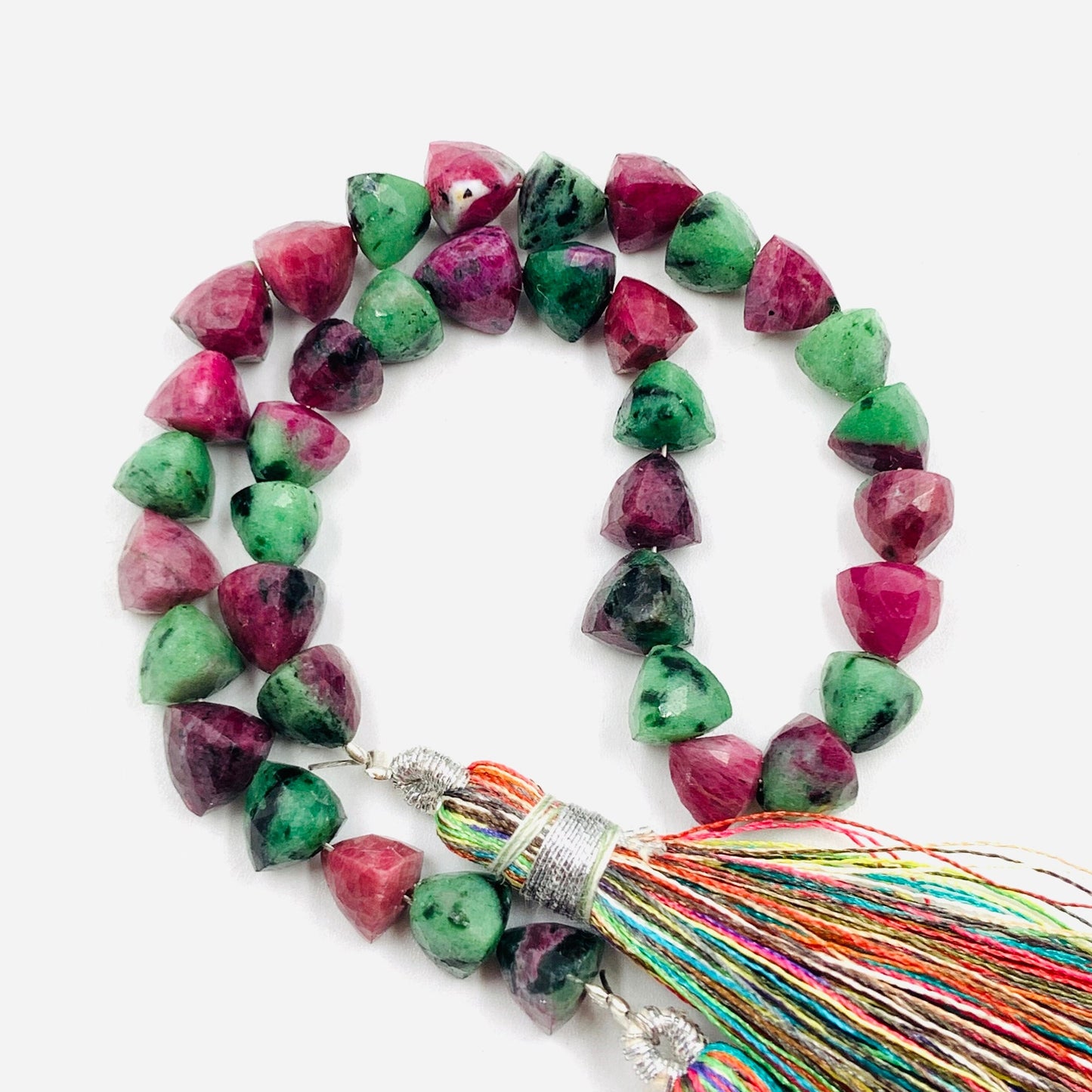 Natural Ruby Zoisite Trillion Shape Faceted Briolette Beads – 6mm, 8” Strand