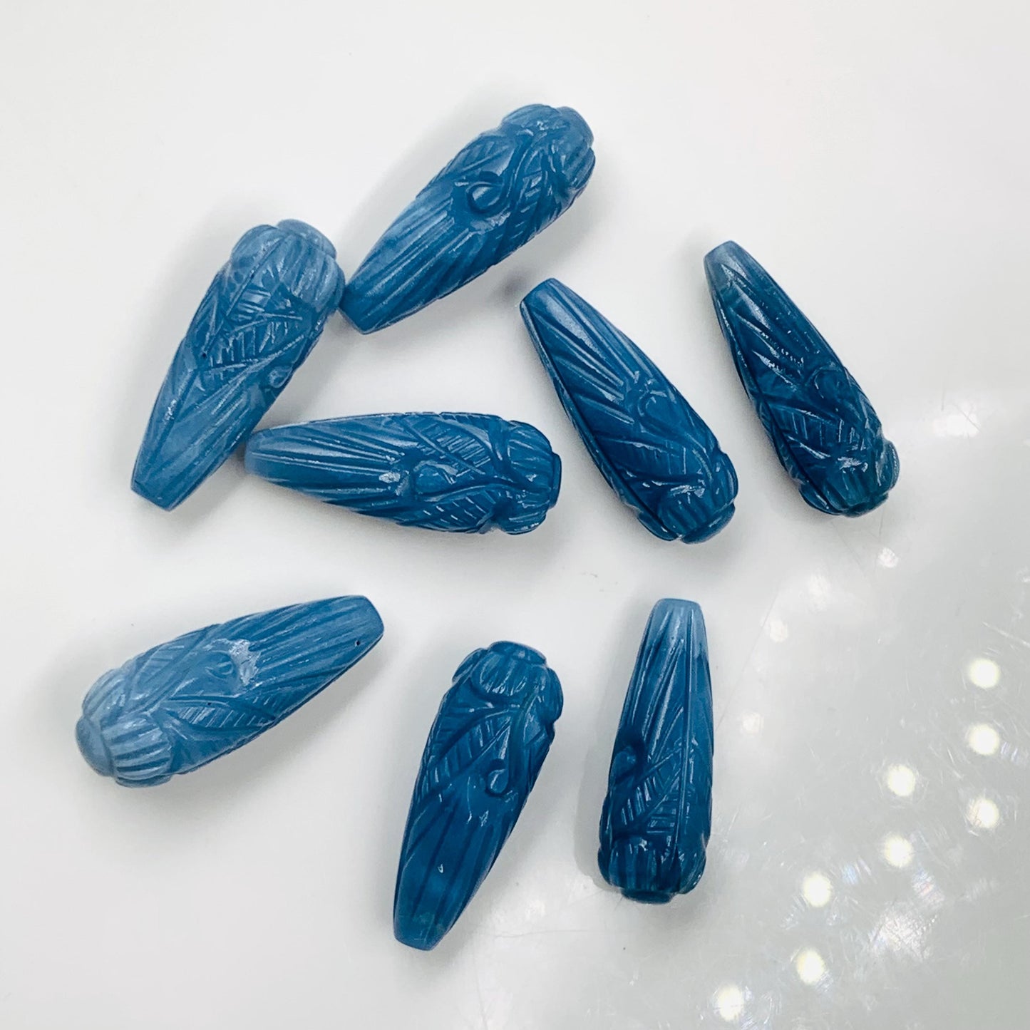 Hand Carved Blue Opal Briolette Beads: Drop Shape Pair, 9x26mm