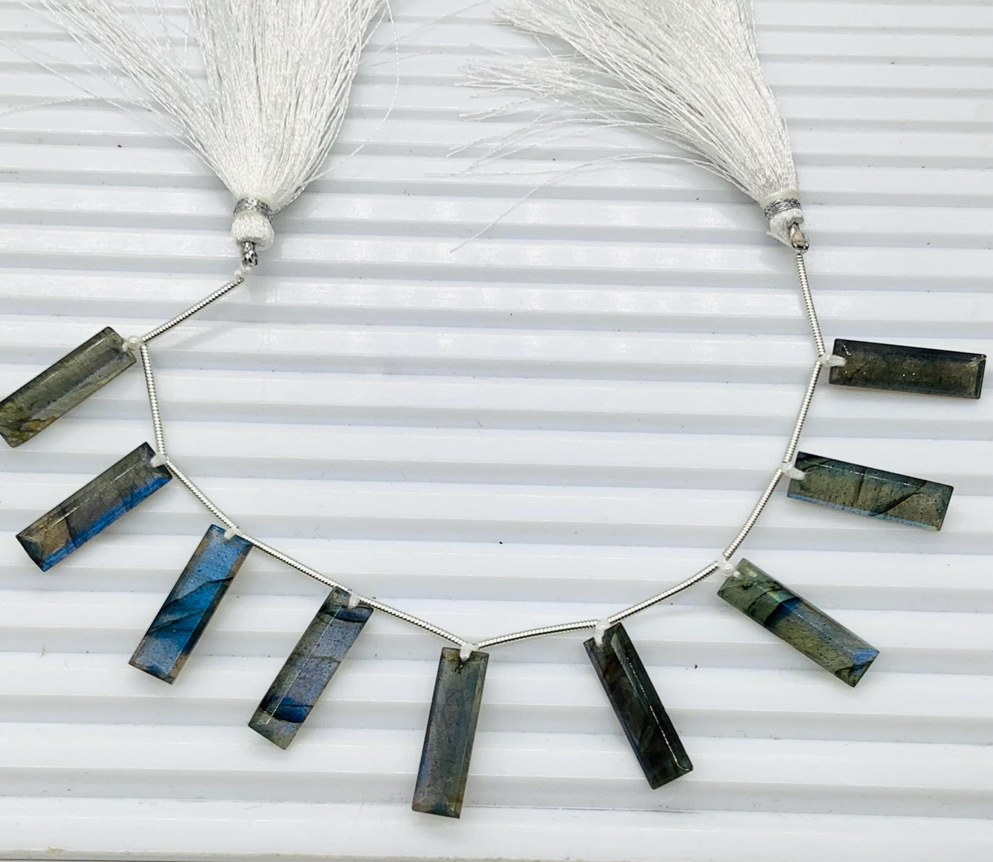 AAA Labradorite Faceted Baguette Step Cut Gemstone Beads 10 Pcs