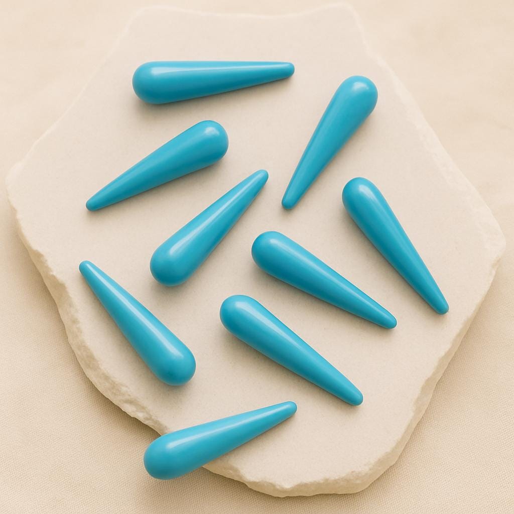 1 Pair Blue Turquoise Smooth Drop Shape Gemstone, Handmade Matching Pair beads, Matched Drops Pairs for Jewelry Making Size - 7x30mm