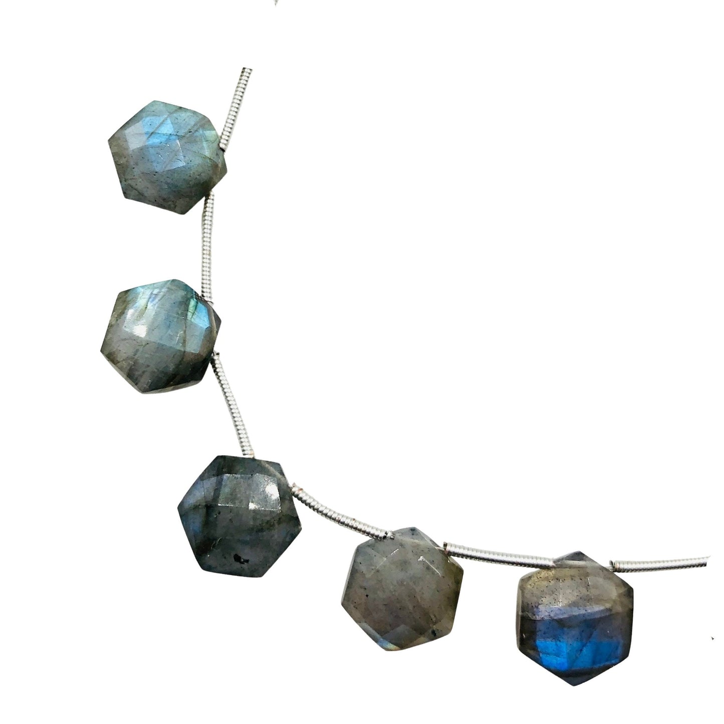 Natural Labradorite Hexagon Beads Side Drill  - 12 mm AAA Gemstone Beads