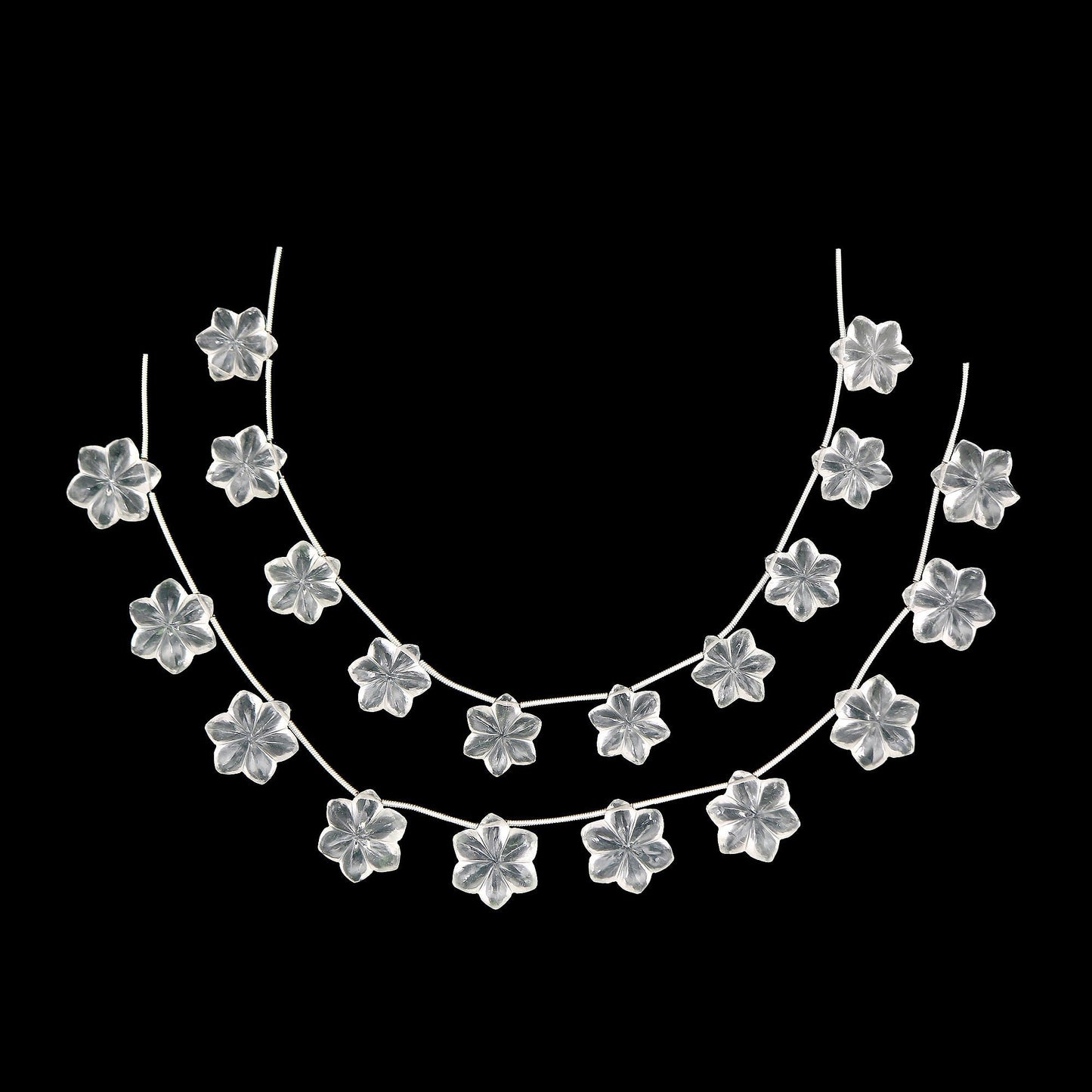 Crystal Quartz Gemstone Flower Beaded Necklace, Healing Jewelry For Mother, 16x16x6mm White Carved Quartz Necklace