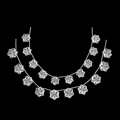 Crystal Quartz Gemstone Flower Beaded Necklace, Healing Jewelry For Mother, 16x16x6mm White Carved Quartz Necklace