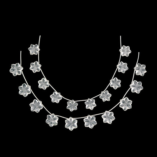 Crystal Quartz Gemstone Flower Beaded Necklace, Healing Jewelry For Mother, 16x16x6mm White Carved Quartz Necklace