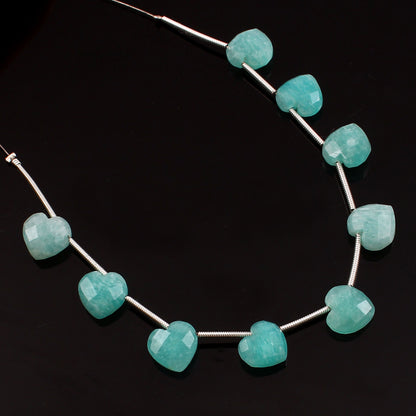 Natural 10mm Blue Amazonite Gemstone Heart Beads Necklace, Faceted Amazonite Gemstone Necklace Birthday Gift