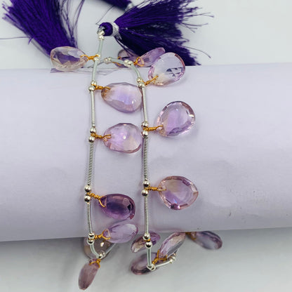 12 Pieces Natural Ametrine Rose Cut Slices Cabochons , Free Form Shape Cabochon, Faceted Rose Cut Flat Back Cabochons, Cut Stones Cabochons.