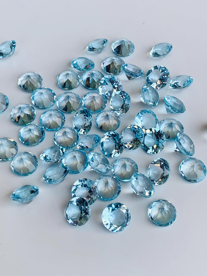 Natural Blue Topaz Faceted Round Cut Stones | Calibrated Loose Gemstones for Jewelry