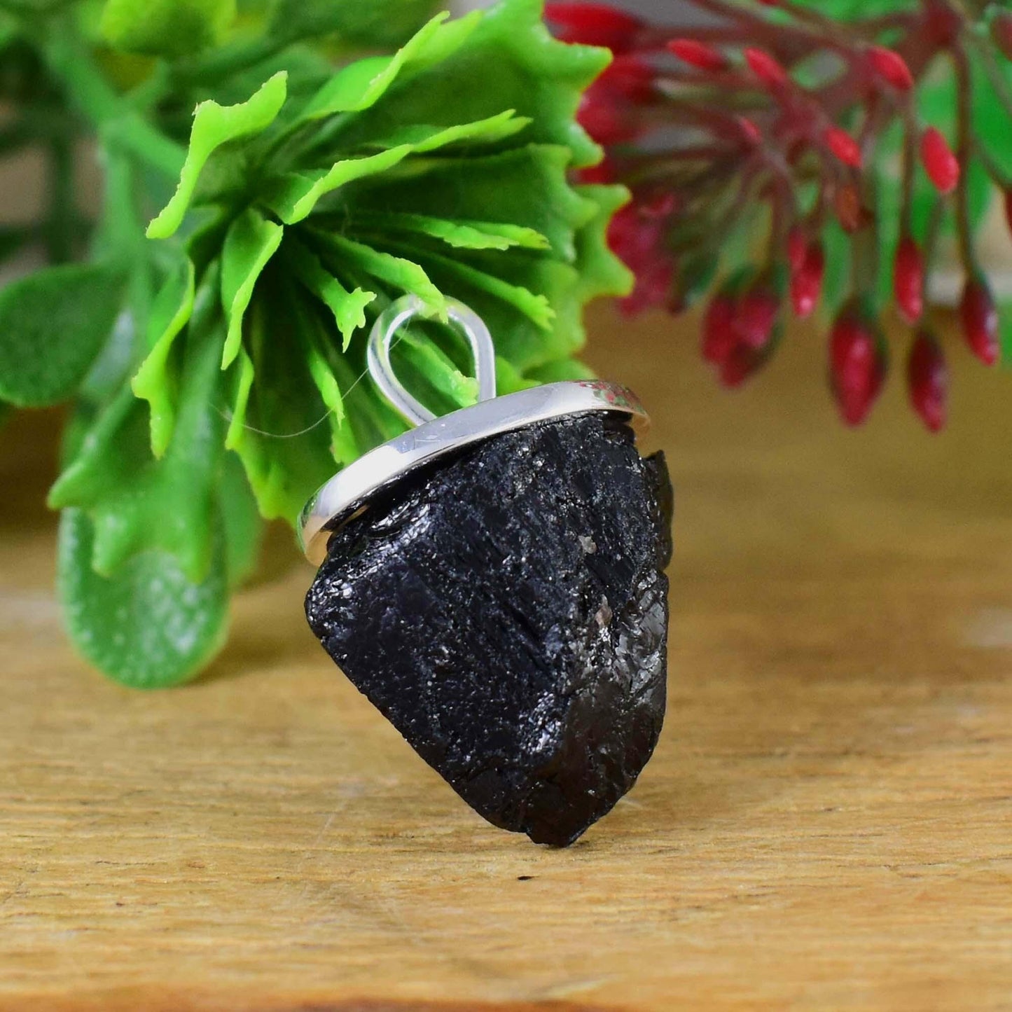 Raw Black Tourmaline Pendant, Sterling Silver Necklace, Birthstone Pendant For Her, Raw Black Crystal necklace, Chunky Pendant, P-0006