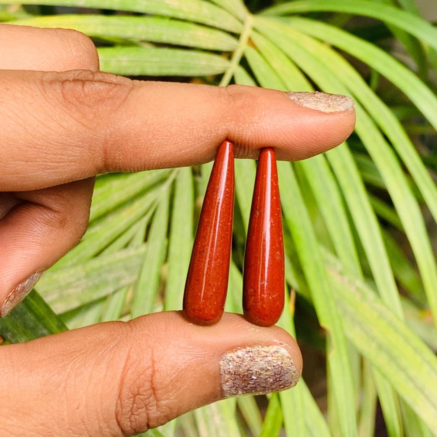 1 Pair Natural Red Jasper Smooth Drop Shape Gemstone, Handmade Matching Pair beads, Matched Drops Pairs for Jewelry Making Size - 7x30mm