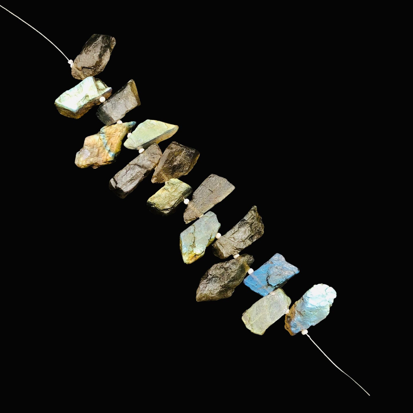15 Pcs Natural Multi Fire Labradorite Beads – Raw Blue Flash Gemstone Specimen