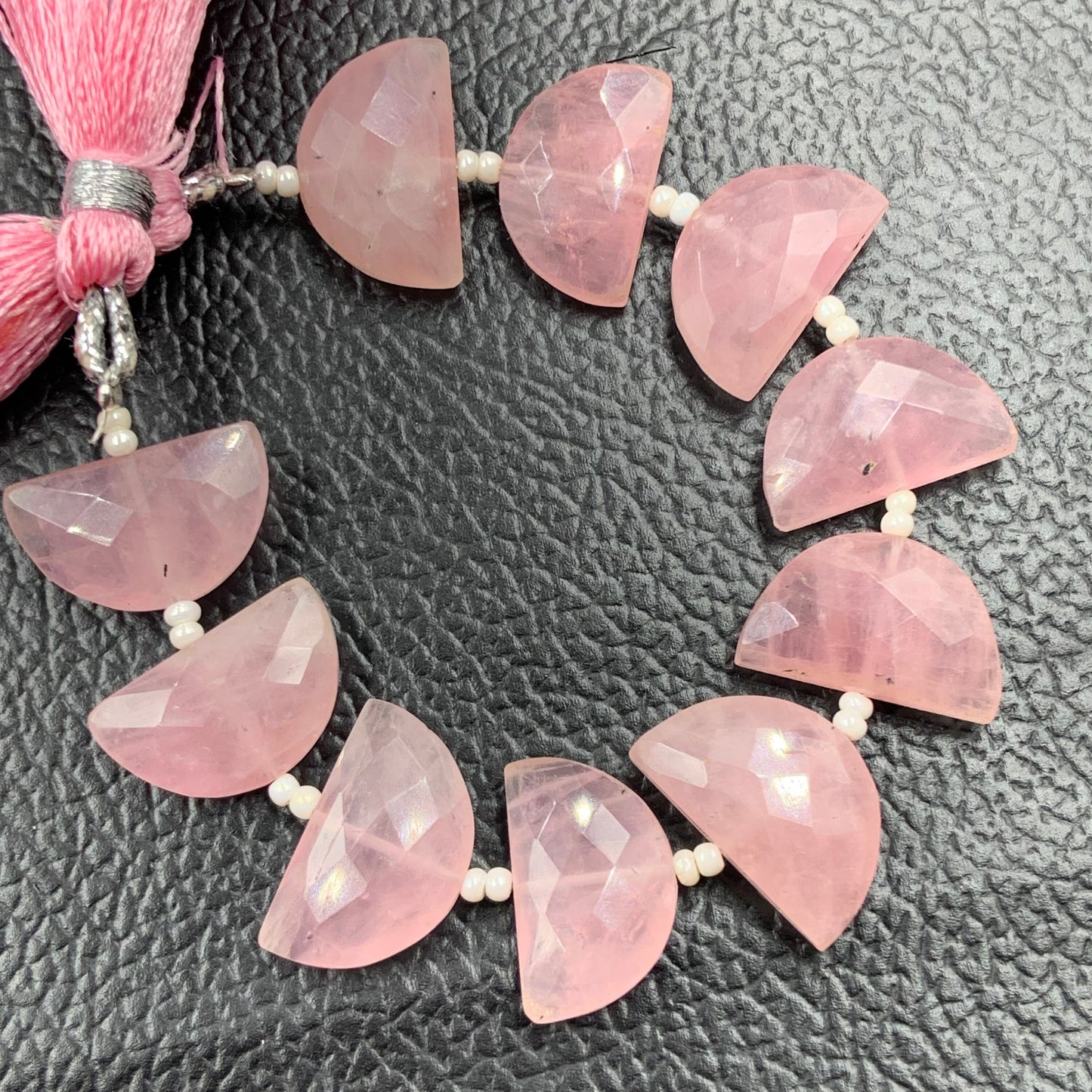 10 PCS Natural Rose Quartz Gemstone Beads, Faceted Half Moon "D Shape Beads, Carving Gemstone, Size 11x16 mm, Loose Beads For Jewelry making