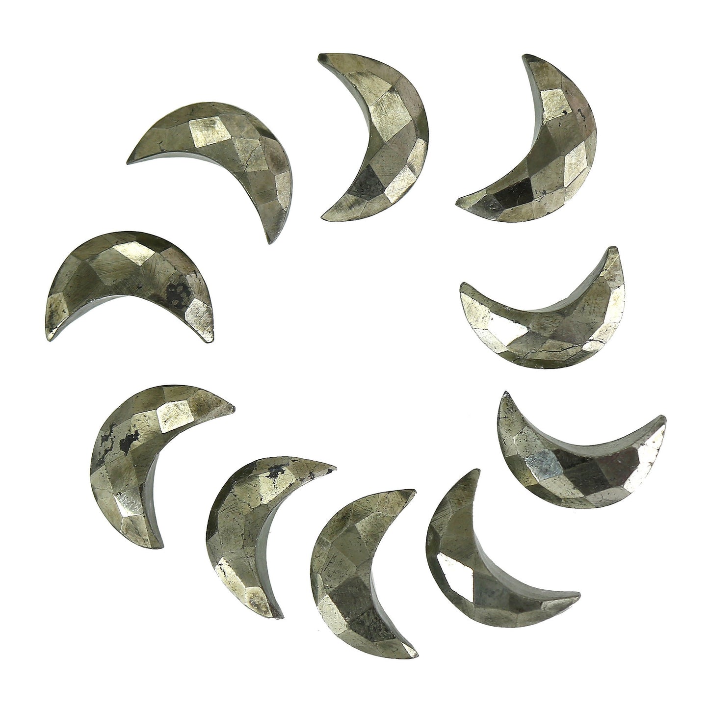 Pyrite Crescent Moon Charms, Natural Gemstone Carvings (7x16 mm)